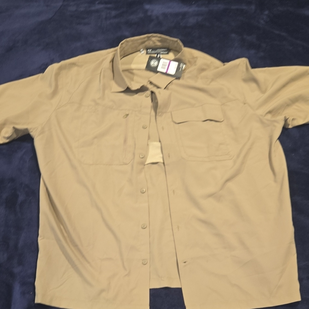 Men's Tan Button-Up Shirt (HEAT GEAR)